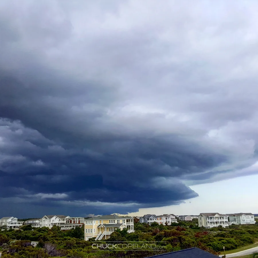 A shelf cloud advancing over Holden Beach, North Carolina
